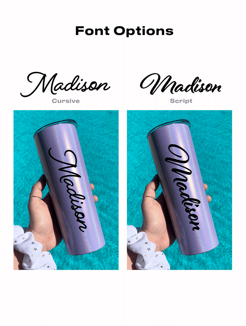 Personalized Stainless Steel Skinny Tumbler With Lid and Straw Juniper Font