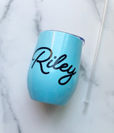 12oz Baby Blue Wine Tumbler W/ Straw