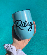 12oz Baby Blue Wine Tumbler W/ Straw